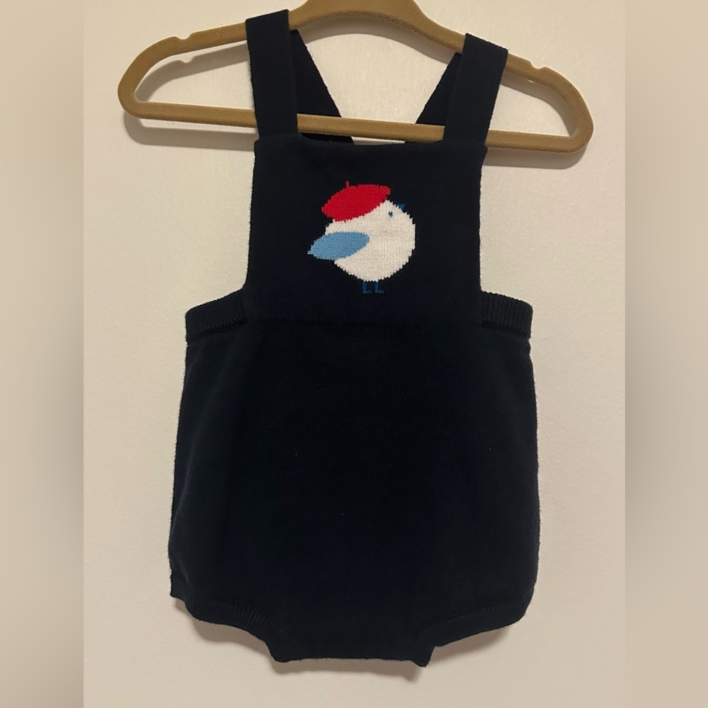 Jacadi Paris Baby Cashmere Blend Navy Overalls with Parisian Bird Design